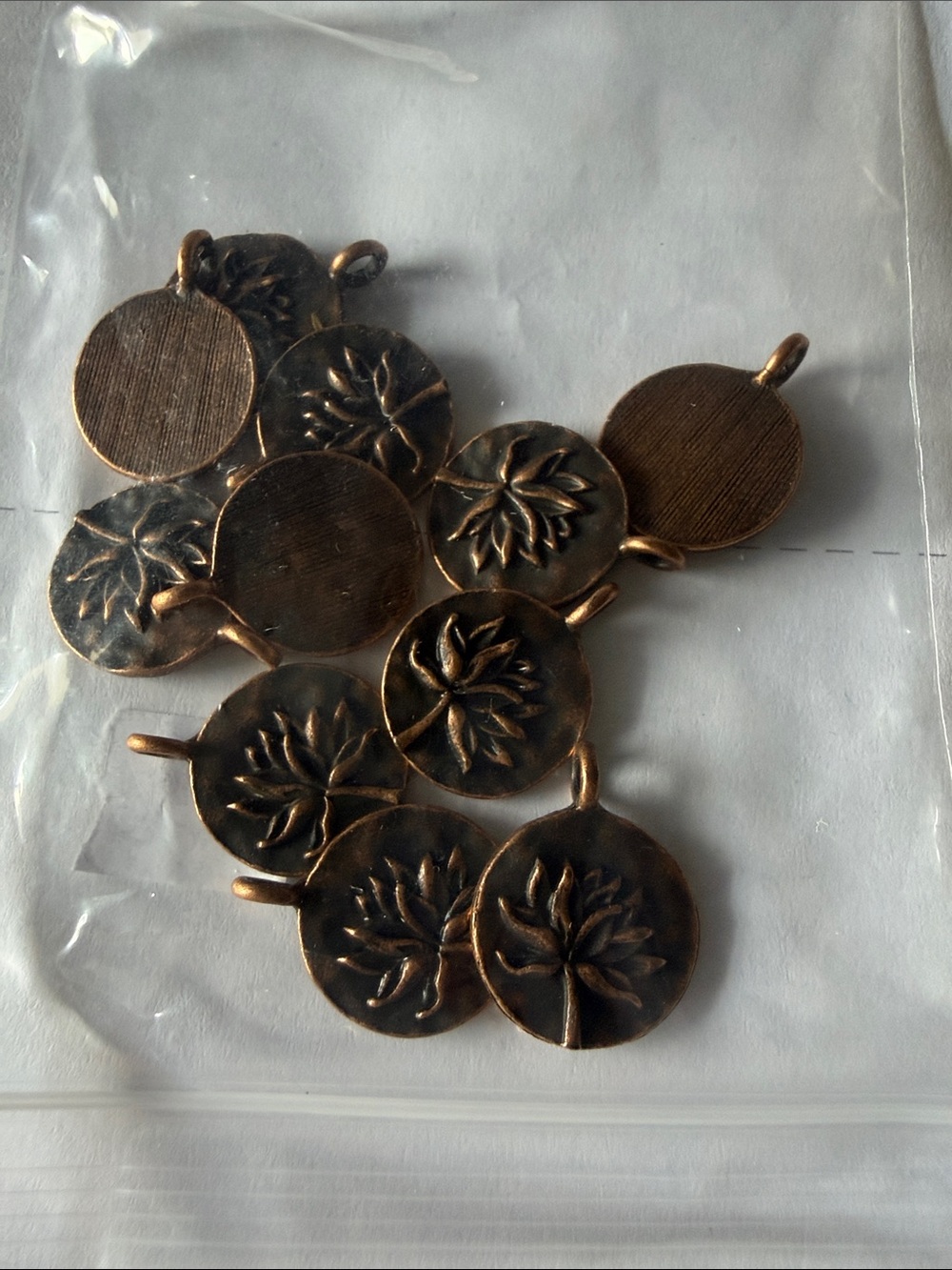 Antique Copper Tree Round Charms - Set of 10
